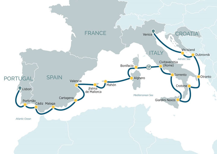 Itinerario Crucero Joyas de Italia, España y Portugal
