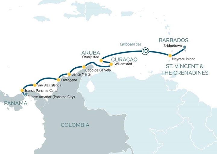 Itinerario Crucero Delicias del Caribe Sur por Canal de Panamá
