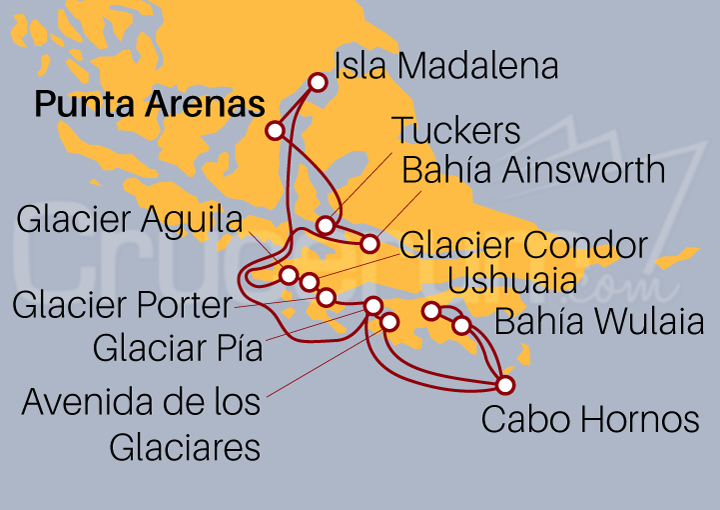 Itinerario Crucero La Ruta de Darwin desde Punta Arenas