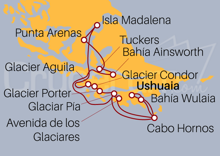 Itinerario Crucero La Ruta de Darwin desde Ushuaia