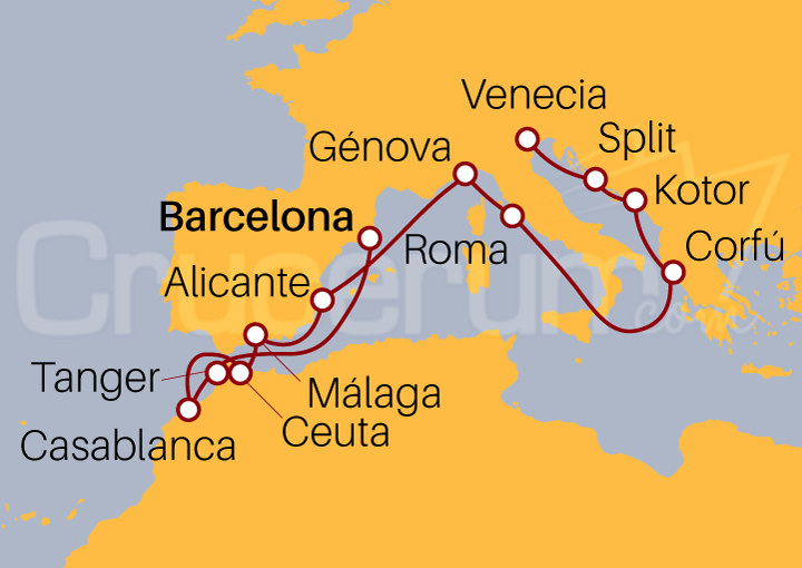 Itinerario Crucero Barcelona a Venecia
