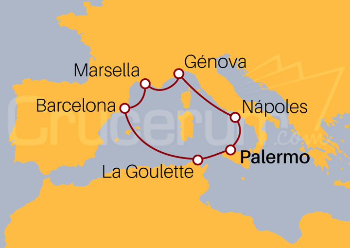 Itinerario Crucero Italia, Francia, España y Túnez