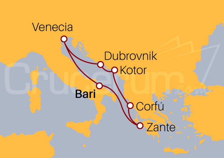 Itinerario Crucero Italia, Croacia, Montenegro y Grecia