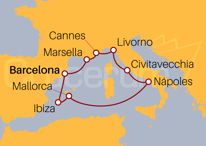 Itinerario Crucero Crucero Mediterráneo desde Barcelona