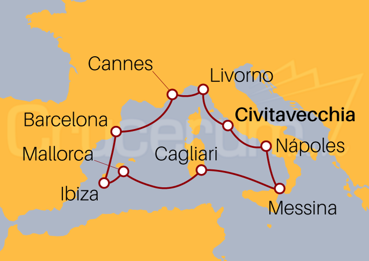 Itinerario Crucero Mediterráneo desde Civitavecchia