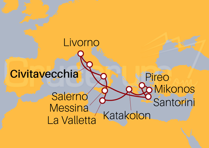 Itinerario Crucero Islas griegas e Italia desde Civitavecchia 2023