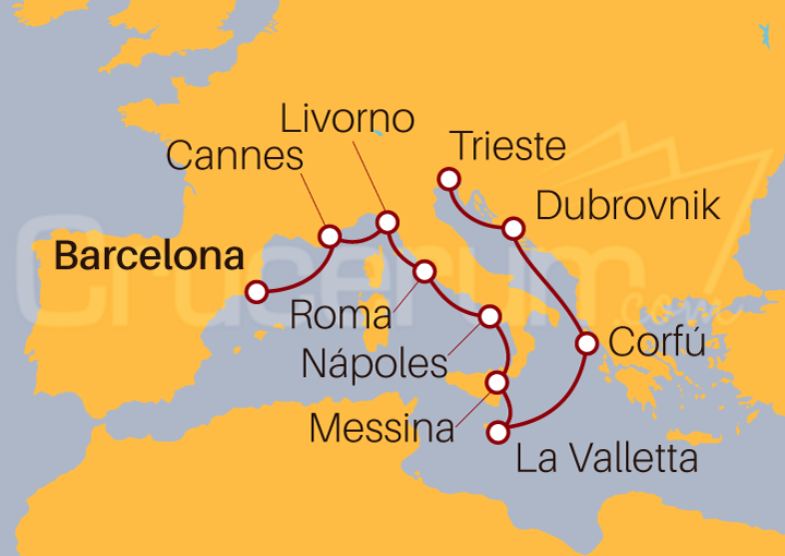 Itinerario Crucero De Barcelona a Trieste