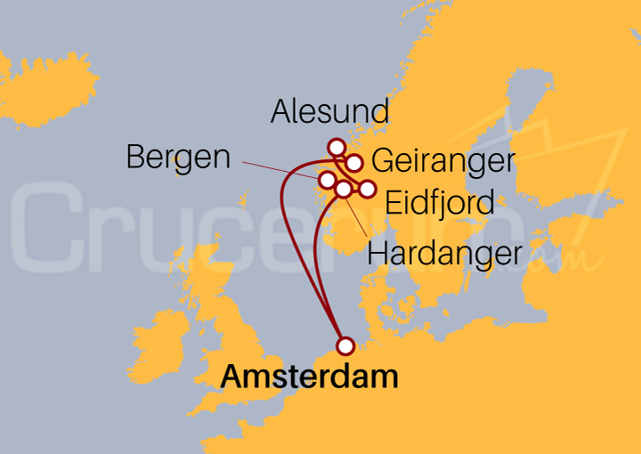 Itinerario Crucero Fiordos Noruegos desde Amsterdam