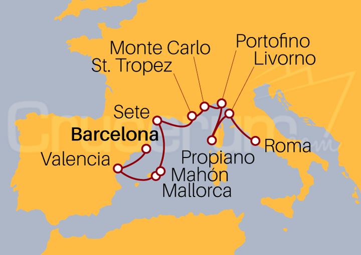 Itinerario Crucero Barcelona a Civitavecchia