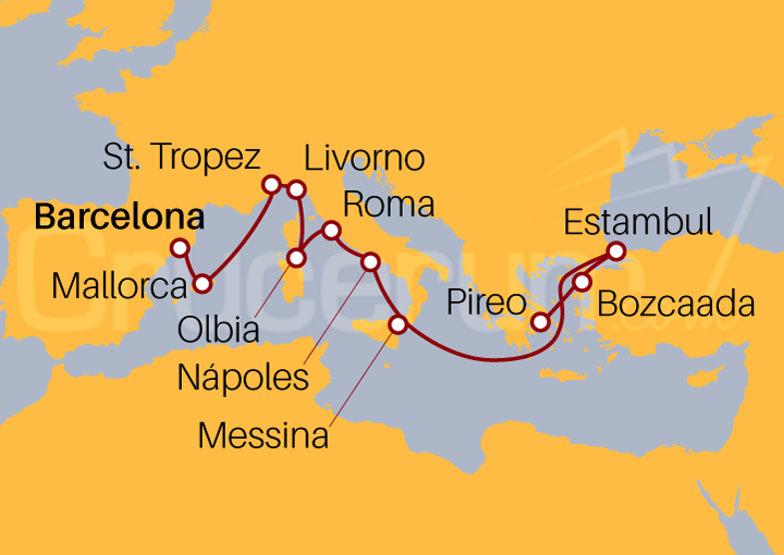 Itinerario Crucero Barcelona a Atenas