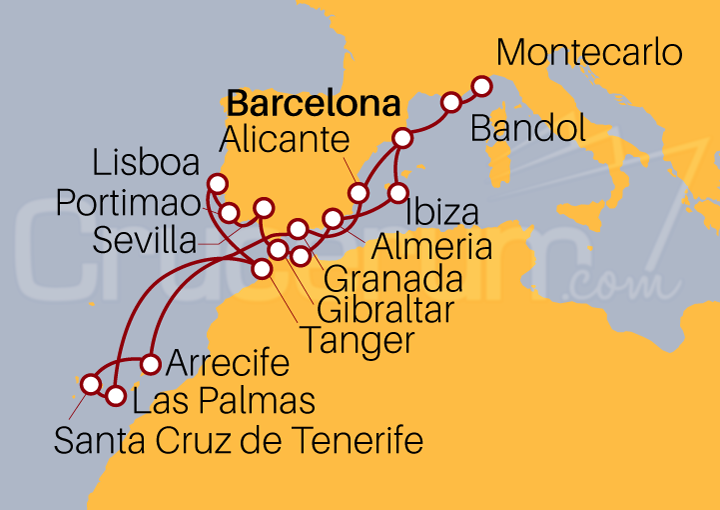 Itinerario Crucero Crucero desde Barcelona a Montecarlo 2023