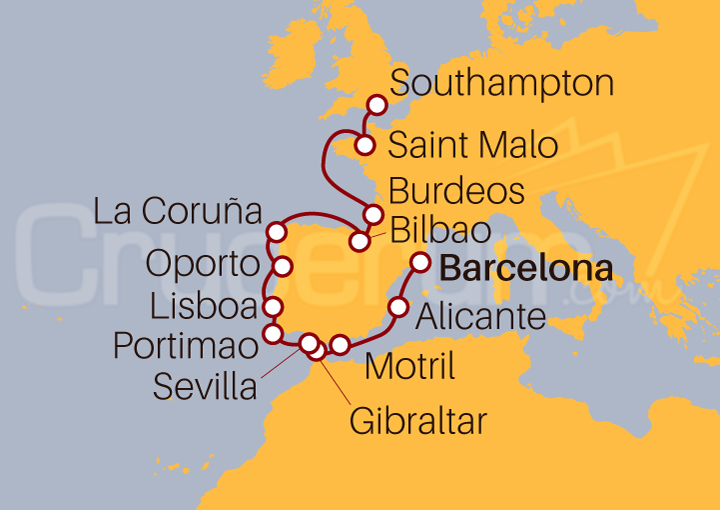 Itinerario Crucero De Barcelona a Southampton