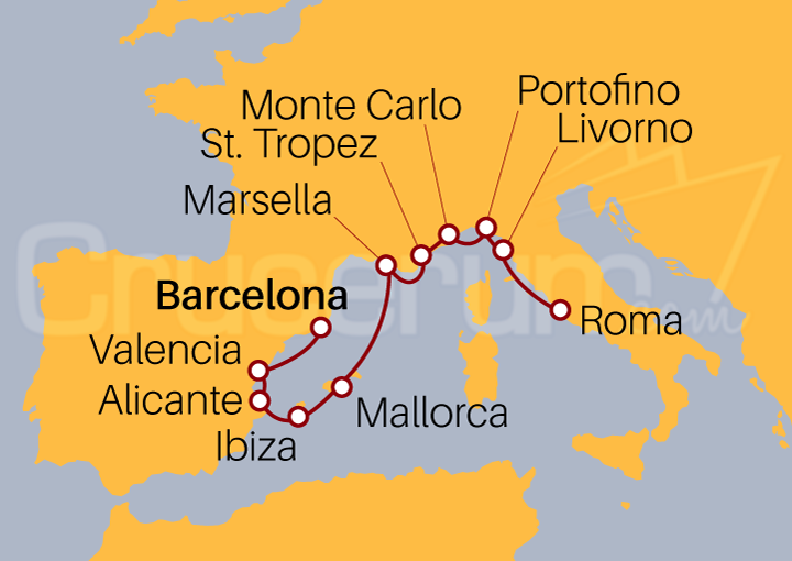 Itinerario Crucero Barcelona a Civitavecchia
