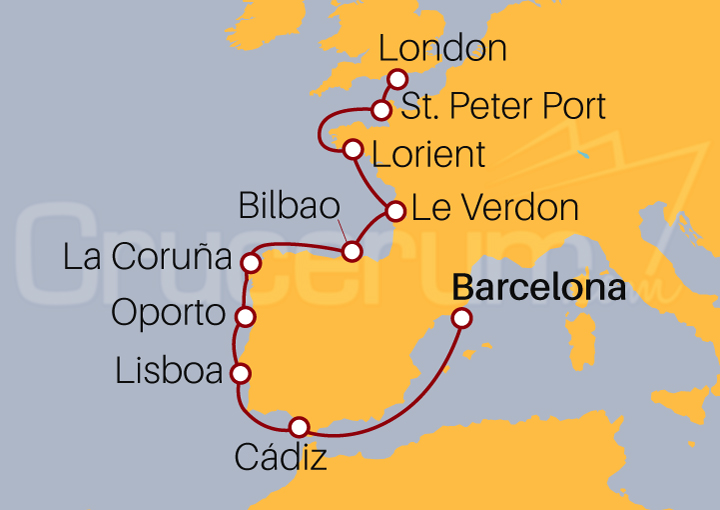 Itinerario Crucero De Barcelona a Southampton