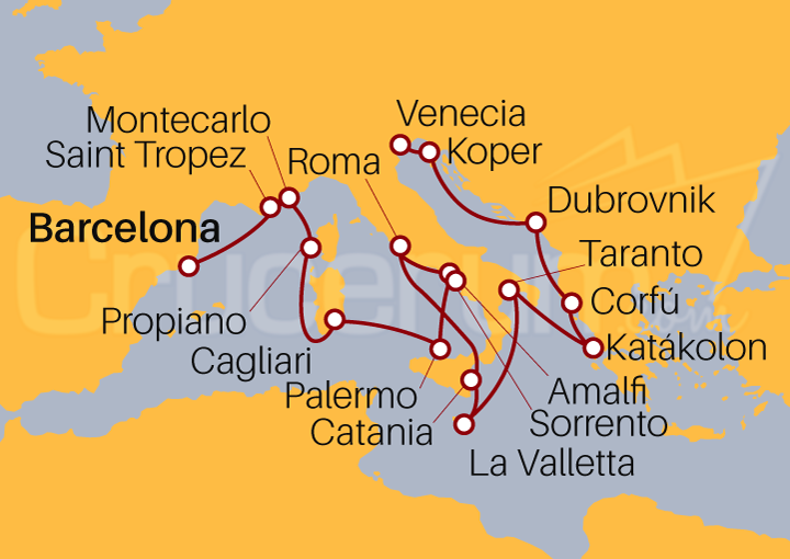 Itinerario Crucero Mediterráneo y Adriático
