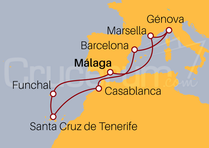 Itinerario Crucero Atlántico con Tenerife y Funchal