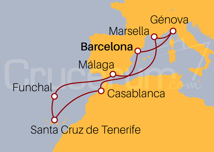 Itinerario Crucero Atlántico, Canarias y Funchal