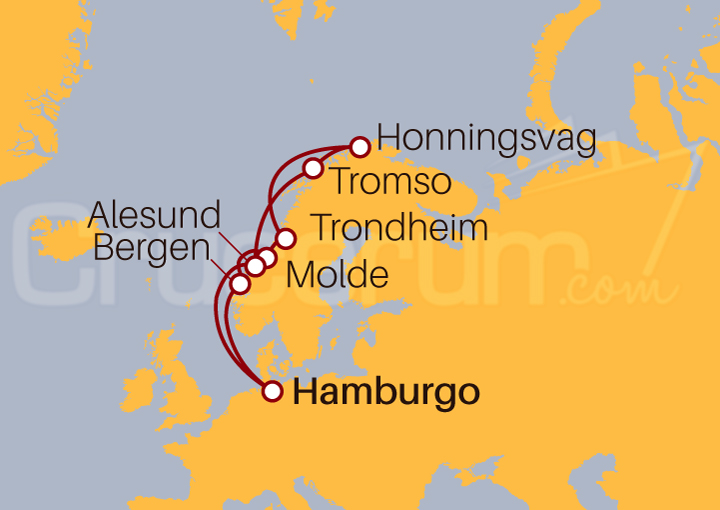 Itinerario Crucero Fiordos Noruegos desde Hamburgo