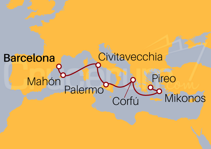 Itinerario Crucero Viaje Inaugural por Mediterráneo