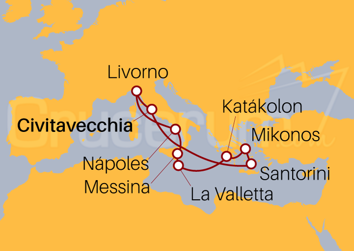 Itinerario Crucero Islas griegas e Italia desde Civitavecchia