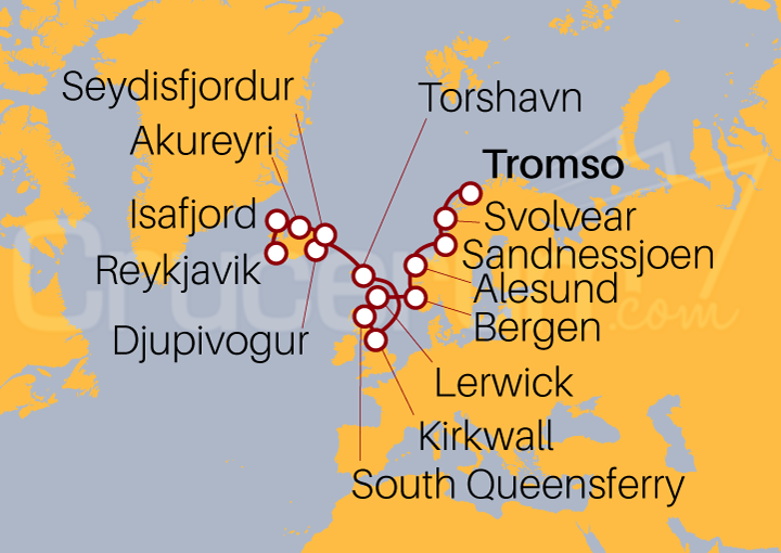 Itinerario Crucero De Tromso a Reykjavik