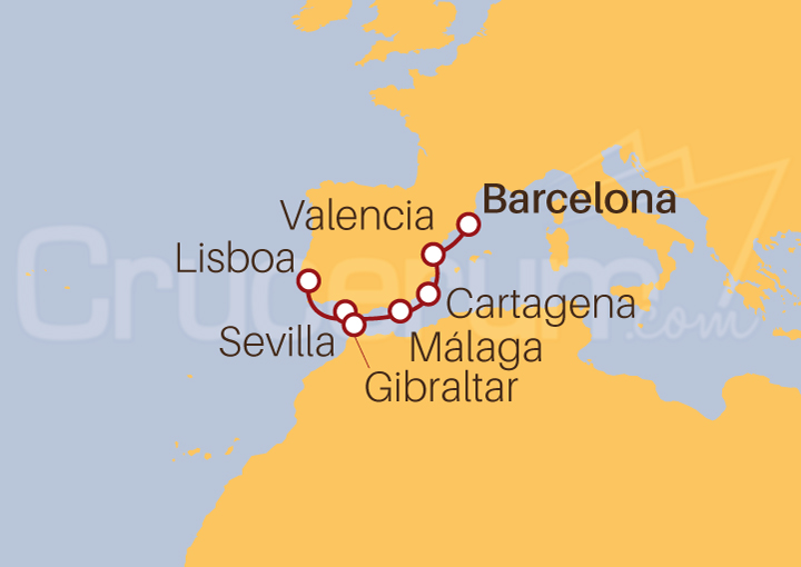 Itinerario Crucero Barcelona, Sevilla y Lisboa