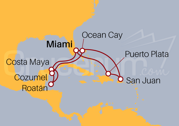 Itinerario Crucero Caribe Occidental y Oriental