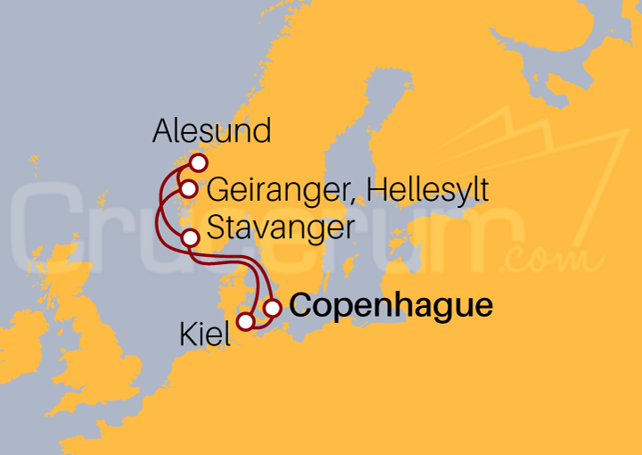 Itinerario Crucero Fiordos desde Copenhague