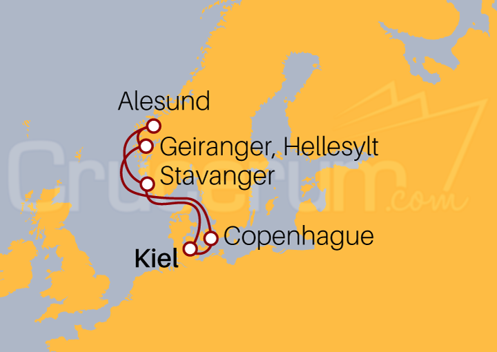 Itinerario Crucero Fiordos 2024 desde Kiel