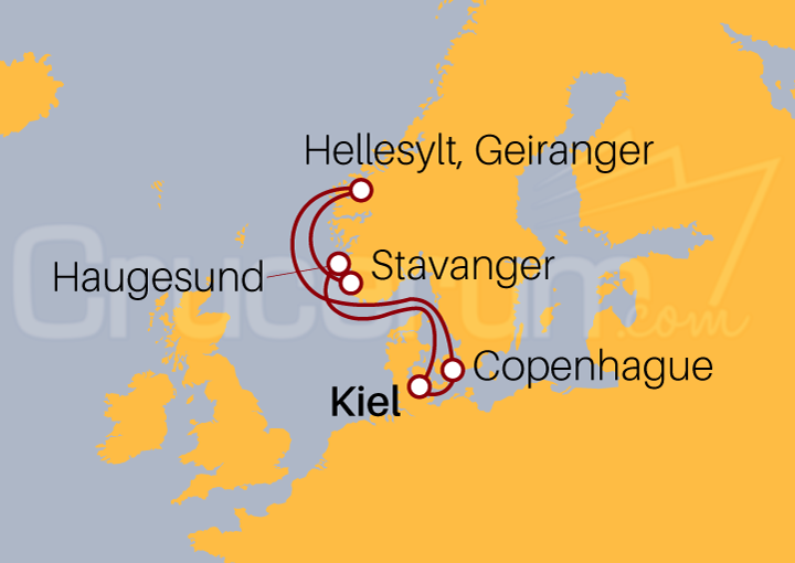 Itinerario Crucero Fiordos Noruegos desde Kiel