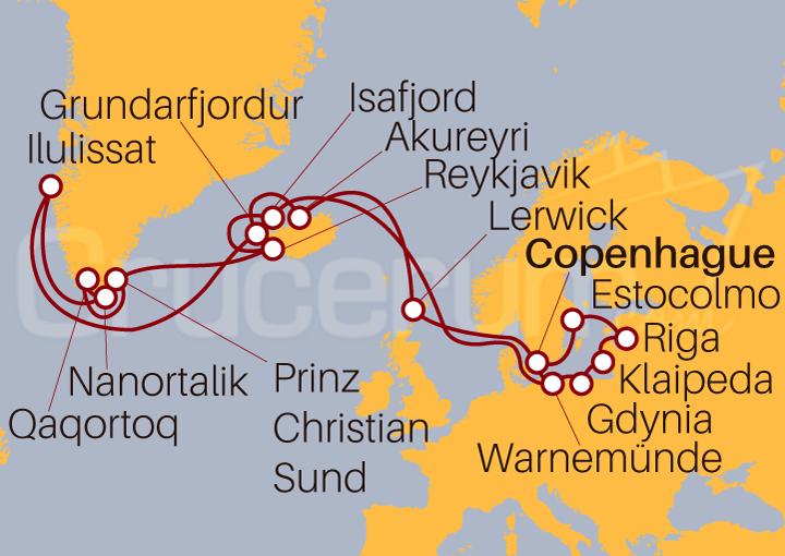Itinerario Crucero Capitales, Islas e Islandia
