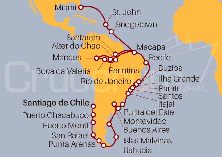 Itinerario Crucero De Santiago de Chile a Miami
