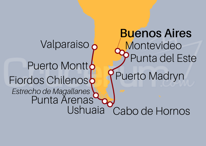 Itinerario Crucero Sudamérica desde Buenos Aires (Argentina)