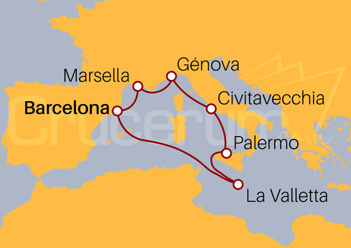 Itinerario Crucero Mediterráneo Occidental desde Barcelona