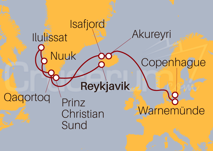 Itinerario Crucero De Reykjavik a Warnemünde