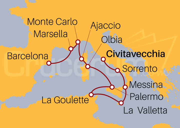 Itinerario Crucero El carisma Mediterráneo