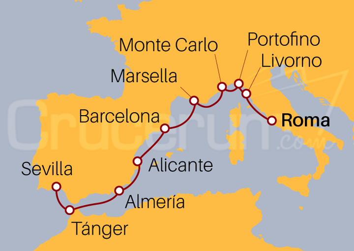 Itinerario Crucero Roma a Sevilla