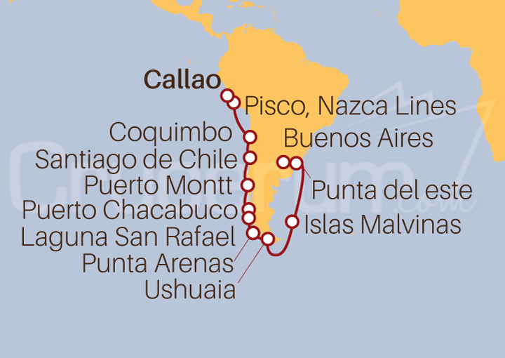 Itinerario Crucero Sudamérica desde Callao