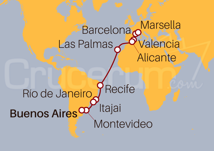 Itinerario Crucero De Buenos Aires a Marsella