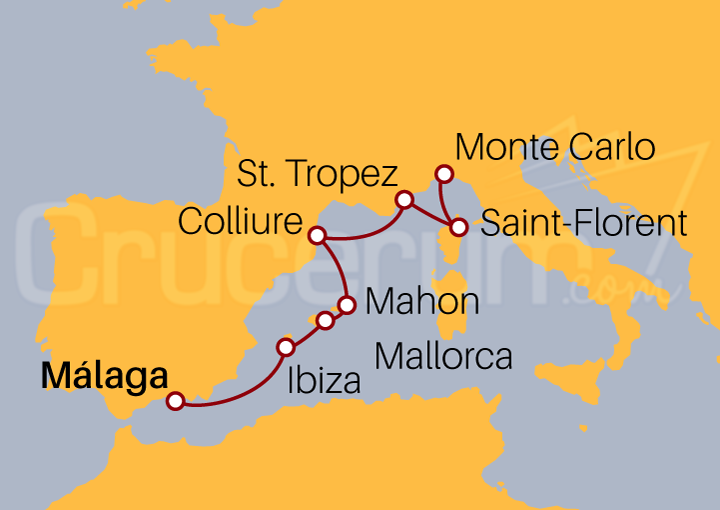 Itinerario Crucero De Málaga a Monte carlo