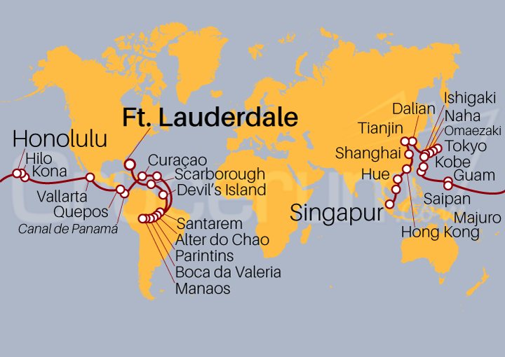 Itinerario Crucero Vuelta al Mundo de Fort Lauderdale hasta Singapur