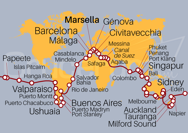 Itinerario Crucero Vuelta al Mundo 2025 Desde Marsella