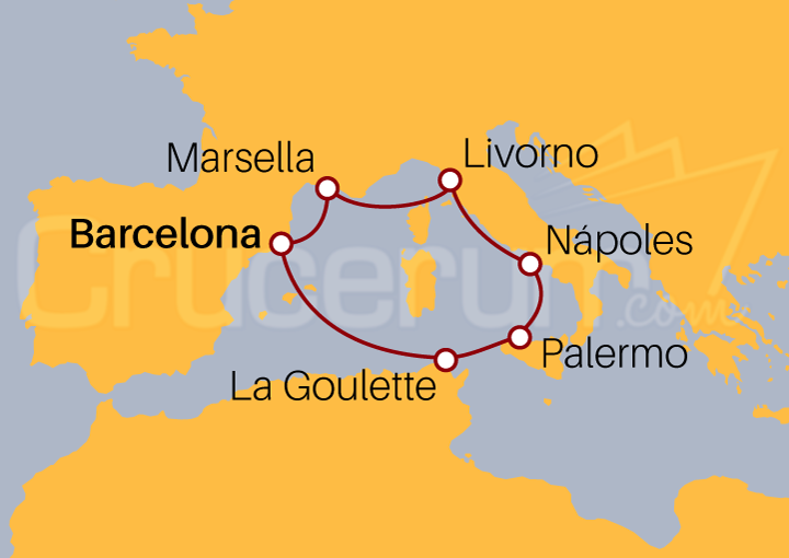 Itinerario Crucero Mediterráneo desde Barcelona 2024
