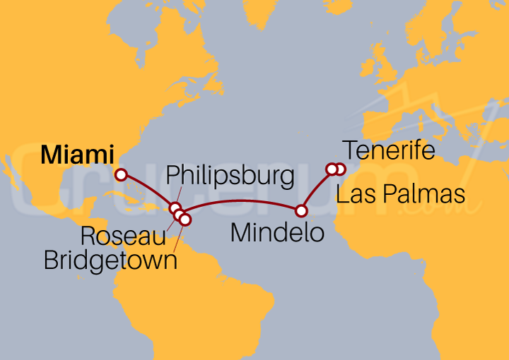 Itinerario Crucero Miami a Tenerife