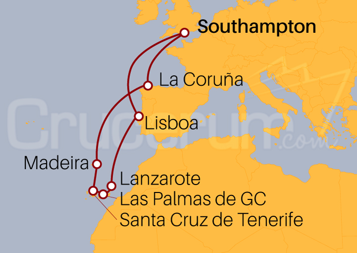 Itinerario Crucero Islas Canarias desde Southampton