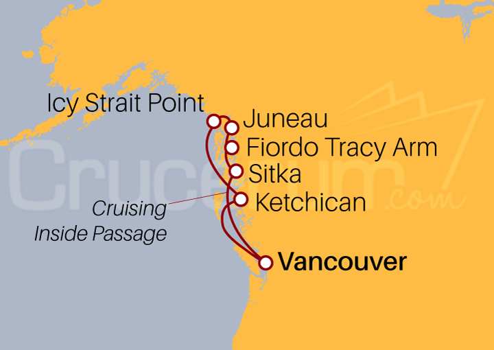 Itinerario Crucero Pasaje Interior y Fiordo Tracy Arm