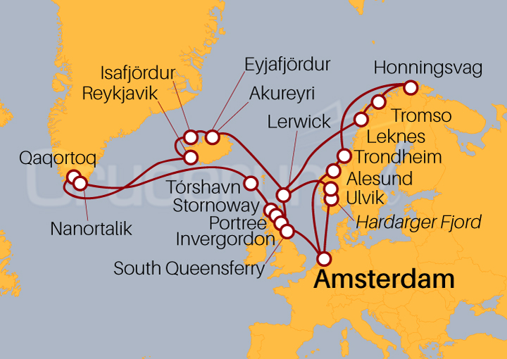 Itinerario Crucero Fiordos Noruegos, Islas Británicas e Islandia