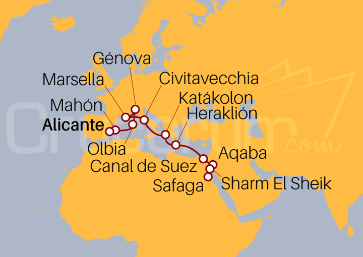 Itinerario Crucero De Alicante a Sharm El Sheik (Vuelos con Naviera)