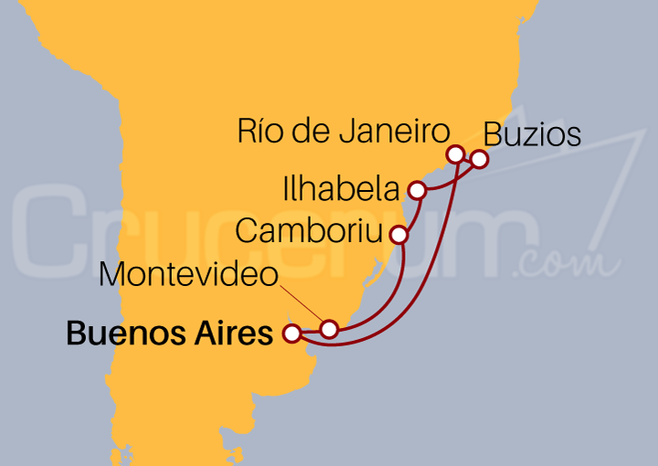 Itinerario Crucero Argentina, Uruguay y Brasil