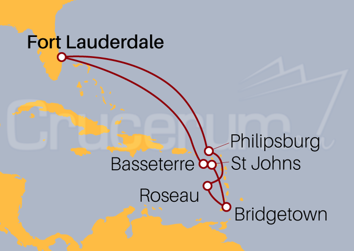 Itinerario Crucero Caribe Sur desde Fort Lauderdale